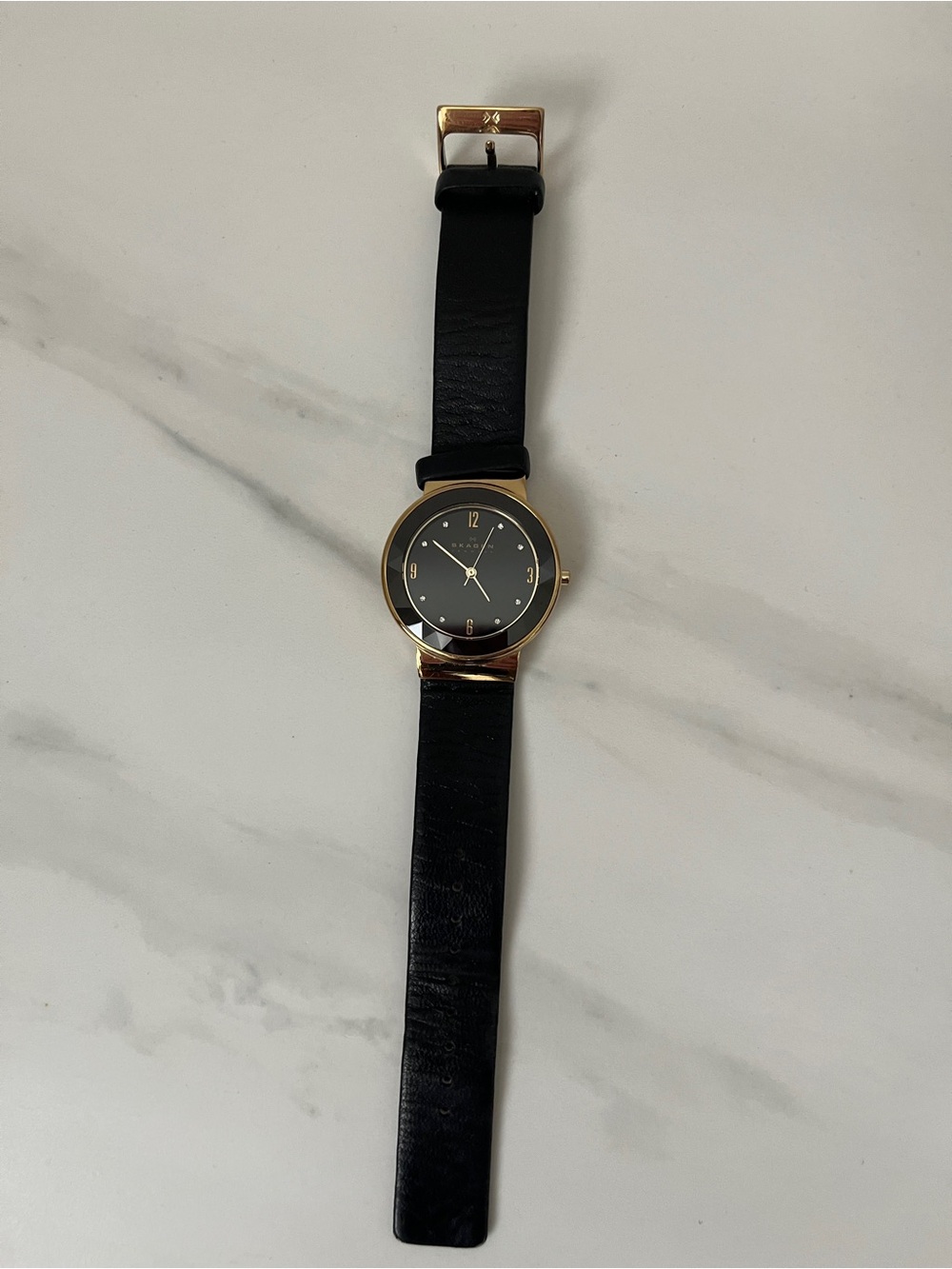 Ted Bake Classic Black Leather Gold-Tone Women's Watch
